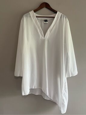 Shore Shapes White Sheer Beach Coverup Flare Sleeve Asymmetric Hem Relaxed 2X